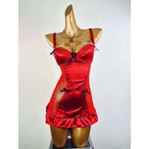 Vintage VTG red coquette bustier corset slip dress Sz M